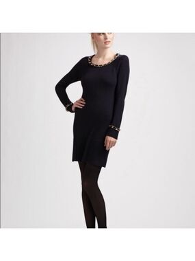 Milly 100% Merino Wool Mini Sweater Dress Gold Chain Detail, size S